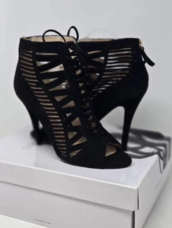 Nine West Shoes - Nine West women 9 black lace up cutout peep toe suede heels, dark fairy, gothic